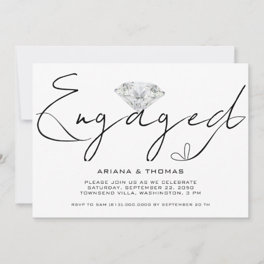 Moderne Minimale Script Verloving Feest Kaart (Voorkant)
