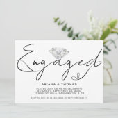 Moderne Minimale Script Verloving Feest Kaart (Staand voorkant)