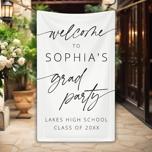 Moderne minimale script welkom afstudeerfeest spandoek