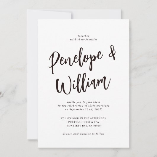 Moderne minimale script zwart-witbruiloft kaart (Voorkant)