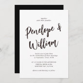 Moderne minimale script zwart-witbruiloft kaart (Voorkant / Achterkant)