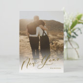 Moderne, minimale scripts Happy New Year Photo Hol Feestdagenkaart (Staand voorkant)