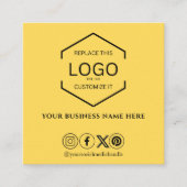 Moderne minimale sociale media QR-code geel Vierkante Visitekaartje (Voorkant)