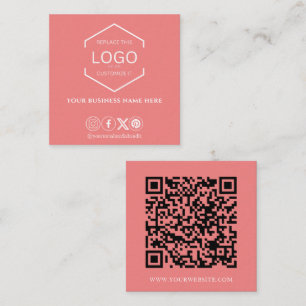 Moderne minimale sociale media QR-code koraal Vierkante Visitekaartje