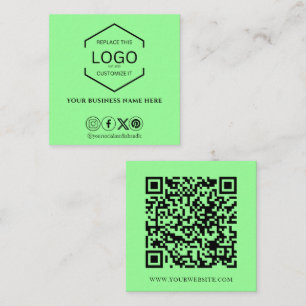 Moderne Minimale Sociale Media QR Code Lime Groen Vierkante Visitekaartje