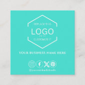 Moderne minimale sociale media QR-code turquoise Vierkante Visitekaartje (Voorkant)