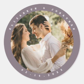 Moderne, minimale Taupe Grey Neutral Weddenfoto Ronde Sticker