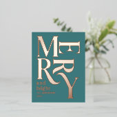 Moderne, minimale traditionele blauwgroen kerst folie feestdagen briefkaart (Staand Voorkant)