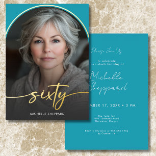 Moderne minimale turquoise boog 60e verjaardag folie uitnodiging