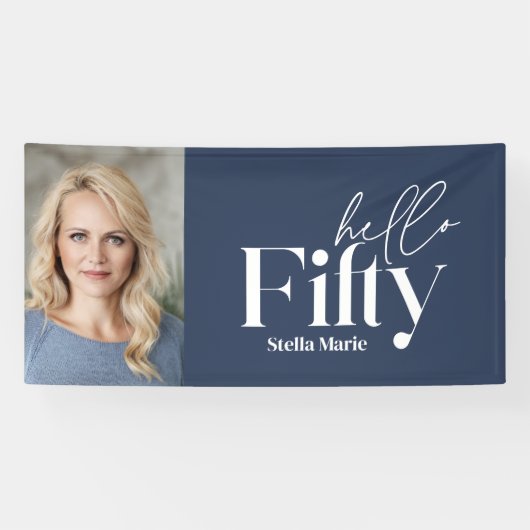 Moderne minimale typografie foto 50e verjaardag spandoek (Horizontaal)