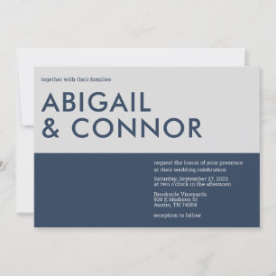 Moderne minimale Typografie Navy Blue Gray Wedding Kaart
