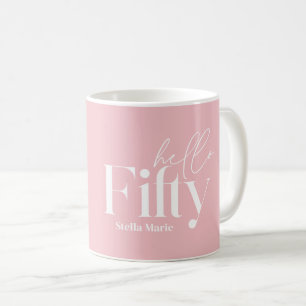 Moderne minimale typografie roze foto 50e verjaard koffiemok