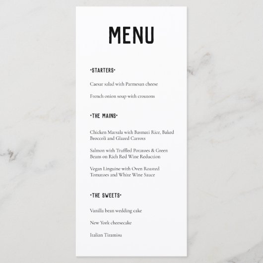 Moderne minimale Typografie Wedding Menu (Voorkant)