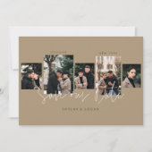 Moderne minimale Typografische Foto Collage Tan Save The Date (Voorkant)