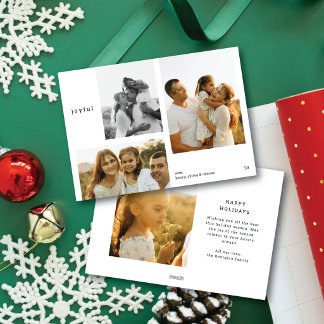 Moderne Minimale Typografische Multi Foto Kerstkaa Feestdagenkaart