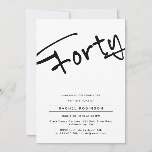 Moderne Minimale Volwassene Veertig 40e Verjaardag Kaart (Voorkant)