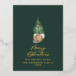 Moderne minimale waterverf groene kerstboom folie feestdagen briefkaart