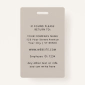 Moderne minimale werknemer-ID voor bedrijven Badge (Achterkant)