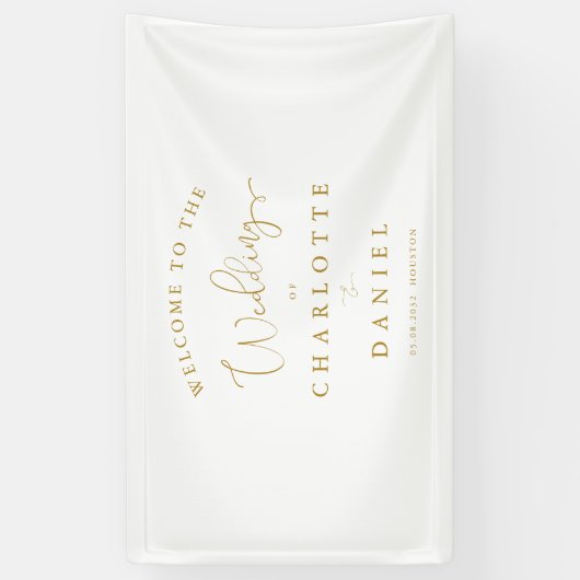 Moderne, minimale, witte bruiloft spandoek (Verticaal)