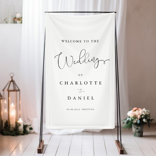 Moderne, minimale, witte bruiloft spandoek