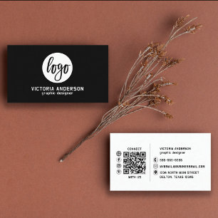 Moderne minimale witte en zwarte Logo QR-code Visitekaartje