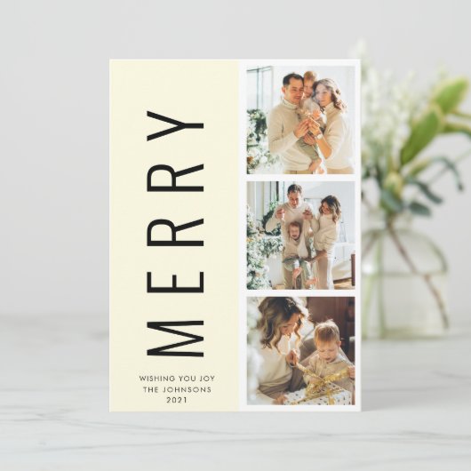 Moderne, minimale witte feestelijke kerstkaart 3 kaart (Staand voorkant)