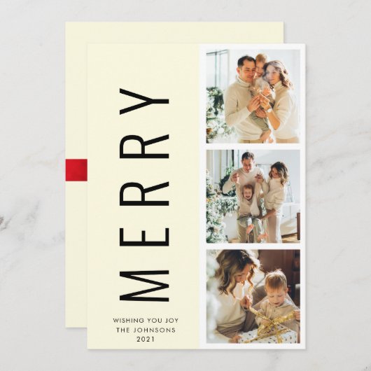 Moderne, minimale witte feestelijke kerstkaart 3 kaart (Voorkant / Achterkant)