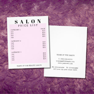 Moderne Minimale Witte Roze Salon Prijslijst Flyer