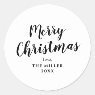 Moderne minimale witte vrolijke kerst familie ronde sticker