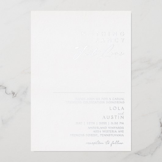 Moderne minimale zilver niets Fancy gewoon van ech Folie Uitnodiging (Voorkant)