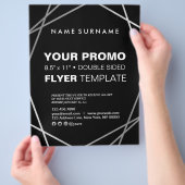 Moderne, minimale zilverzwarte geometrische 8,5 x flyer (Hand)