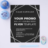 Moderne, minimale zilverzwarte geometrische 8,5 x flyer (Enkel)