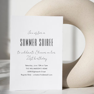 Moderne Minimale Zomer Soiree Verjaardagsfeest Wit Kaart