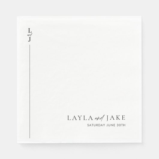Moderne minimale zwart wit bruiloft servetten LAYL (Voorkant)