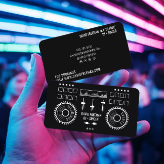 Moderne minimale zwart-wit dj muziek draaitafel visitekaartje