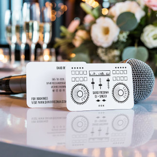Moderne minimale zwart-wit dj muziek draaitafel visitekaartje