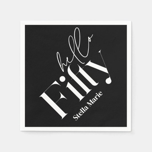 Moderne minimale zwart wit eenvoudige 50e verjaard servet (Voorkant)