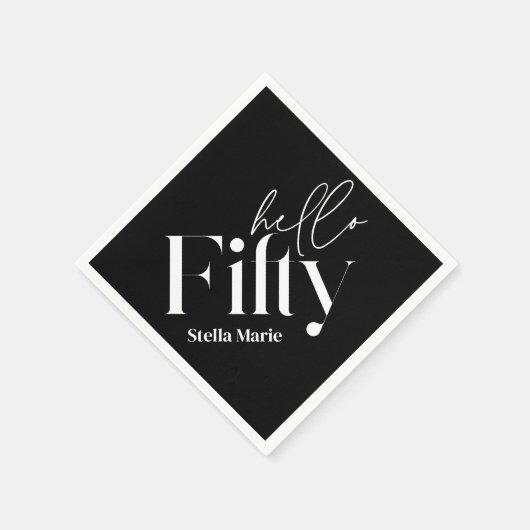 Moderne minimale zwart wit eenvoudige 50e verjaard servet (Hoek)