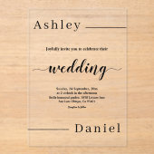 Moderne minimale zwart-wit elegante bruiloft acryl uitnodigingen (Voorkant)