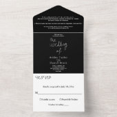 Moderne minimale zwart-wit kalligrafie bruiloft all in one uitnodiging (Binnen)