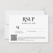 Moderne minimale zwart-wit QR code bruiloft RSVP Kaartje (Voorkant)