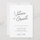 Moderne minimale zwart wit script foto bruiloft kaart (Voorkant)