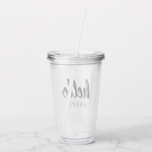 Moderne minimale zwart-witte Hallo en uw naam Acryl Drinkbeker (Achterkant)