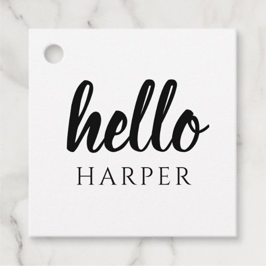 Moderne minimale zwart-witte Hallo en uw naam Bedankjes Labels (Voorkant)