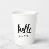 Moderne minimale zwart-witte Hallo en uw naam Papieren Bekers (Achterkant)
