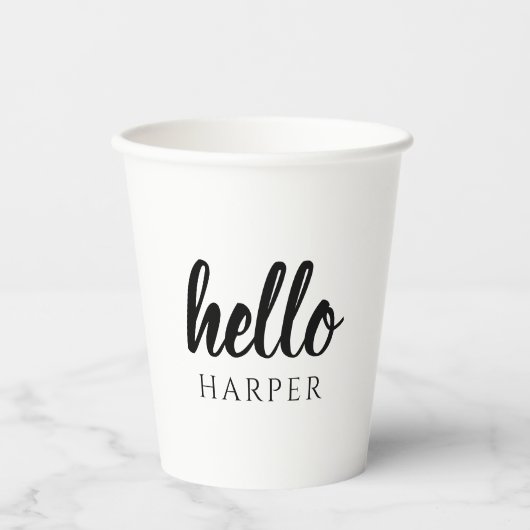 Moderne minimale zwart-witte Hallo en uw naam Papieren Bekers (Voorkant)