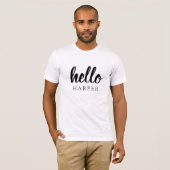 Moderne minimale zwart-witte Hallo en uw naam T-shirt (Voorkant volledig)