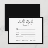 Moderne, minimale zwarte achtergrond RSVP kaartje (Voorkant / Achterkant)