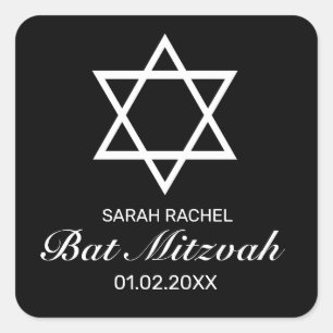 Moderne, minimale zwarte bat Mitzvah Vierkante Sticker
