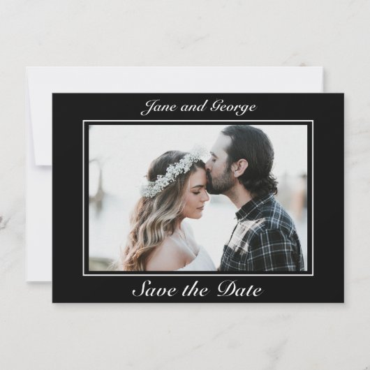 Moderne, minimale zwarte bruiloft foto save the date (Voorkant)